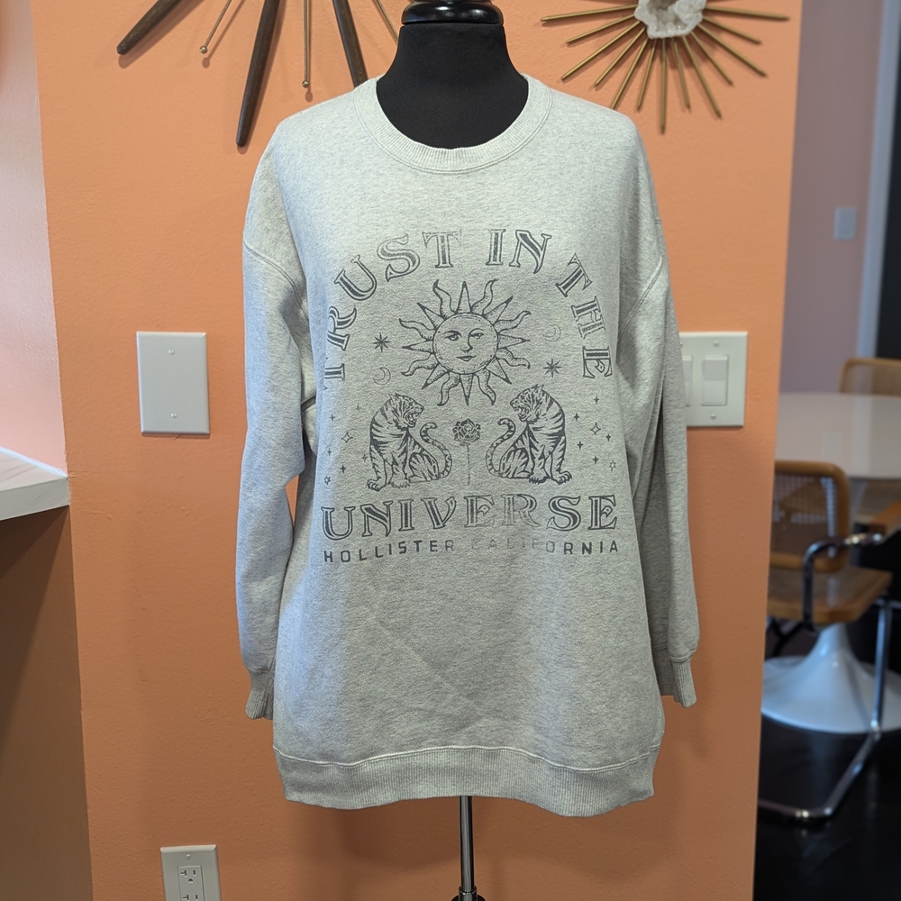 Hollister Whimsigoth M Gray Celestial Crew Sweatshirt Trust In The Universe - Picture 8 of 13